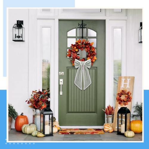 Green and White Plaid Wreath Sash with Scalloped Edge - Front Door Decor Set of 2