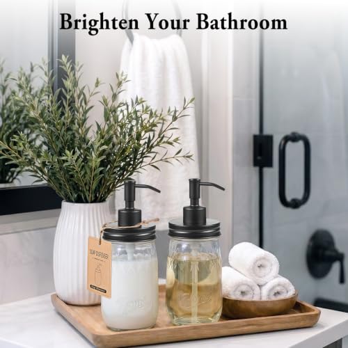 Black Glass Mason Jar Soap Dispenser Set - 16oz with Metal Pump, 2 Pack