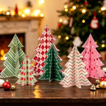 12 Pack Paper Christmas Tree Decorations - Hanging 3D Holiday Trees - Multi-Style