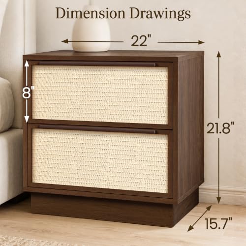 Dark Walnut 22-Inch Wide 2-Drawer Nightstands Set of 2 - Woven Front