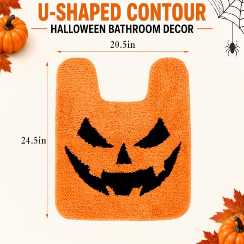 Halloween Pumpkin Bathroom Rug - U-Shaped Toilet Mat, Non-Slip, 20x24 Inch