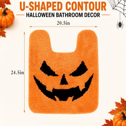 Halloween Pumpkin Bathroom Rug - U-Shaped Toilet Mat, Non-Slip, 20x24 Inch