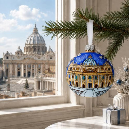 Vatican Glass Ball Ornament 3.25 Inches - Hand-Painted Religious Decor