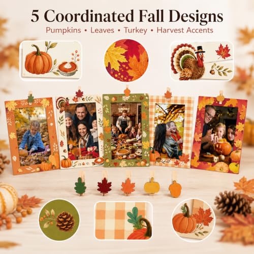 Fall Paper Photo Frames 4x6 with Clips & String - Thanksgiving Decor
