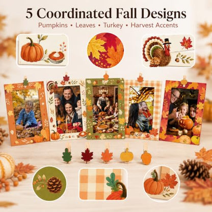 Fall Paper Photo Frames 4x6 with Clips & String - Thanksgiving Decor