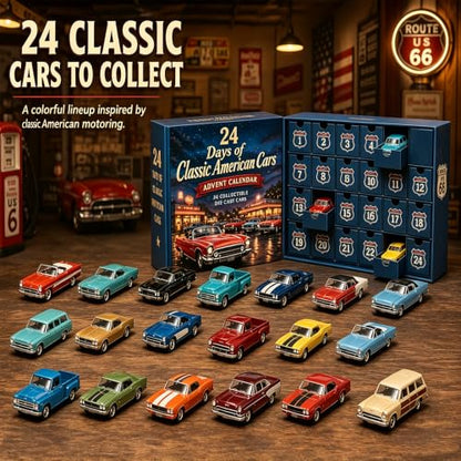 24 Days Classic American Car Advent Calendar - 3D PVC Collectible Set
