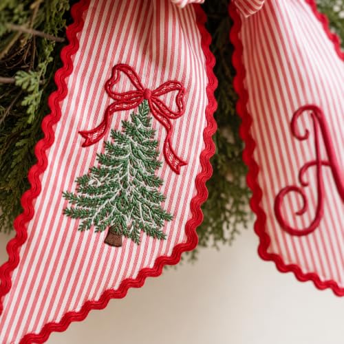 Multicolor Personalized Christmas Wreath Sash with Monogram & Embroidery