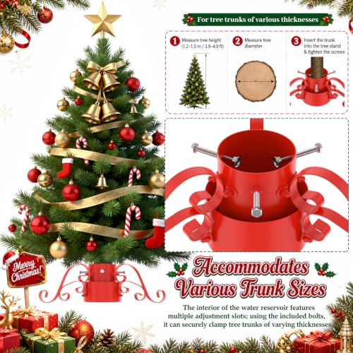 Metal Christmas Tree Stand with Water Reservoir - Red, 5ft Trees