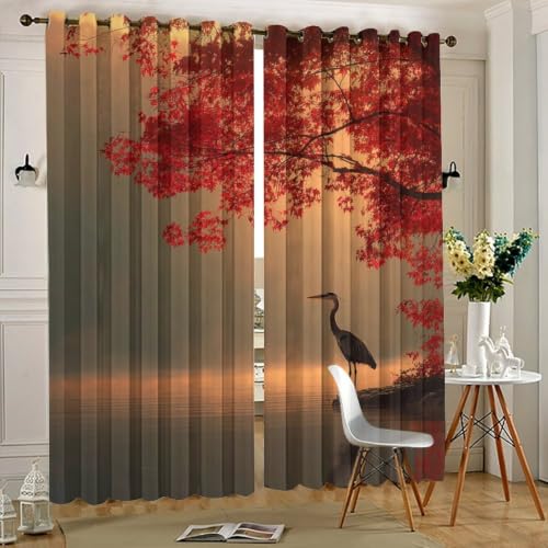 Blue Heron Maple Misty Forest Thermal Insulated Grommet Curtains - Set of 2, 21W x 45L