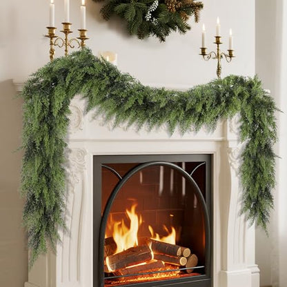 YOFIT 9FT Real Touch Cedar Christmas Garland for Mantle Fireplace - Holiday Decor