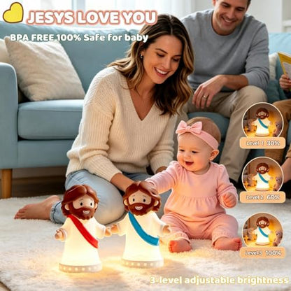 Rechargeable Silicone Jesus Night Light for Kids - Blue Jesus Lamp with Touch Control