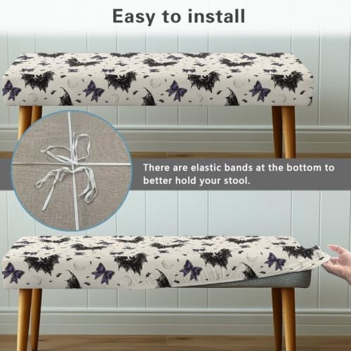 Halloween Bat Bow Stretch Bench Cover - Soft Slipcover for Dining & Kitchen Benches - Variation of THIS listing