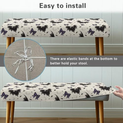 Halloween Bat Bow Stretch Bench Cover - Soft Slipcover for Dining & Kitchen Benches - Variation of THIS listing
