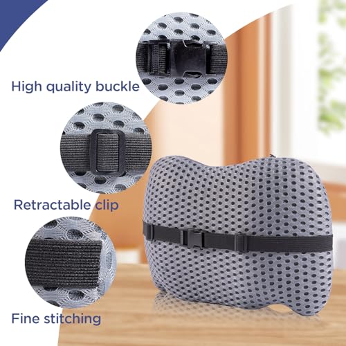 Lumbar Support Pillow for Office Chair, Car Lumbar Pillow Lower Back Pain Relief, Memory Foam Back Cushion with 4D Mesh Cover and Adjustable Straps, Ergonomic Chair Back Pillow for Car,Bed, Gaming