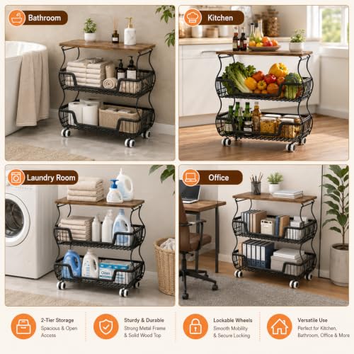 Black 16.93x11.02x20.87 Inch 3-Tier Fruit & Vegetable Storage Cart