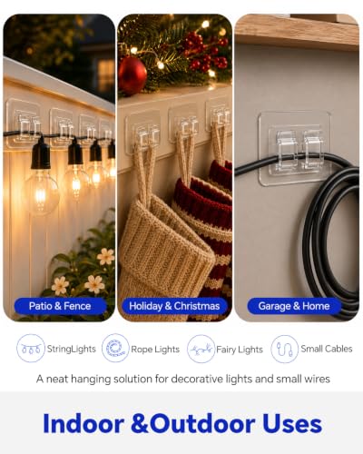 Outdoor String Light Clips with Clear Adhesive - 35 Pack Waterproof Hooks