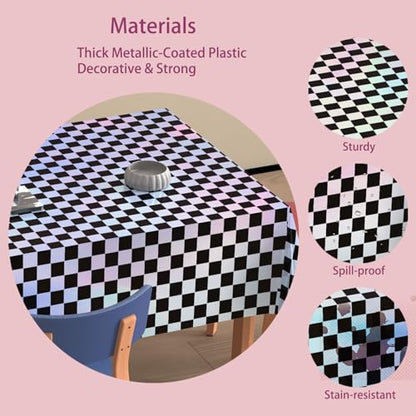 Black and Silver Disposable Plastic Tablecloths 54 x 108 Inches - 4 Pack