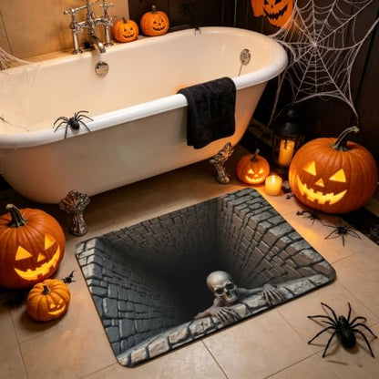 Halloween Optical Illusion Rug - 3D Bottomless Pit Non-Slip Bath Mat, 24x16 Inches