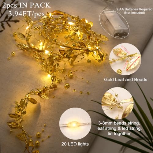Gold Leaf Beads Garland String Lights - Battery Operated 2pcs