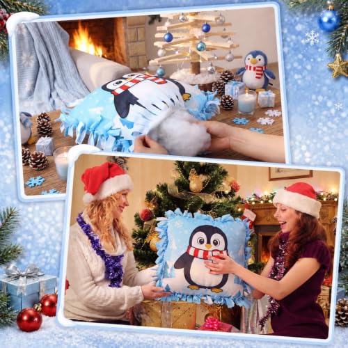 Penguin Pillow Craft Kit - No Sew Fleece Tie Pillows with Stuffing - 6 Sets
