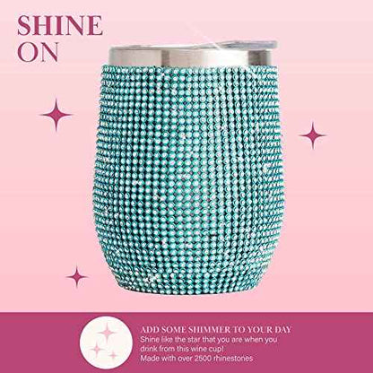 Paris Hilton Diamond Bling Wine Tumbler, Vacuum Insulated Stainless Steel with Easy Sip Lid, Bedazzled with Over 2500 Rhinestones, 12-Ounce, Blue