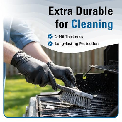 SWIFTLITE Nitrile Gloves Disposable Latex Free, 4 Mil Black Food Grade Powder Free Rubber Gloves for BBQ, Cooking, Cleaning (100, Small)