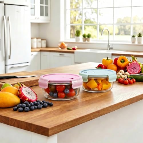 Blue Glass Meal Prep Containers 4 Pack - Leakproof, Airtight, 12oz