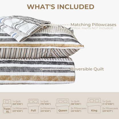 Cottolester Striped Bedding Set Queen Size - Taupe Grey, 3 Pieces