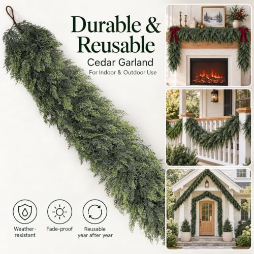 6Ft Real Touch Cedar Garland - Full Artificial Green Christmas Decor