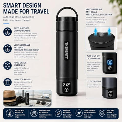 Portable Electric Kettle with Dual Voltage, Fast Boil & Keep Warm - Stainless Steel Travel Water Heater