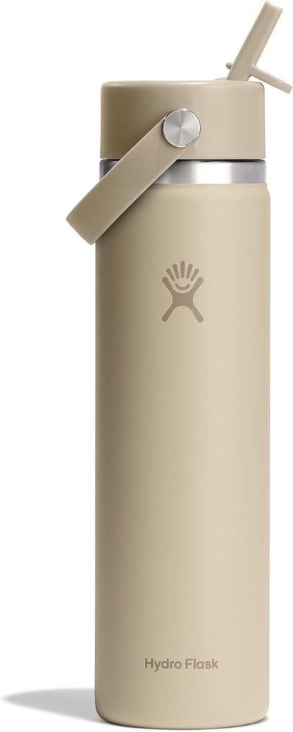 Hydro Flask Water Bottle - Insulated Stainless Steel with Wide Mouth Flex Straw Lid | 24 Oz Tonal Oat