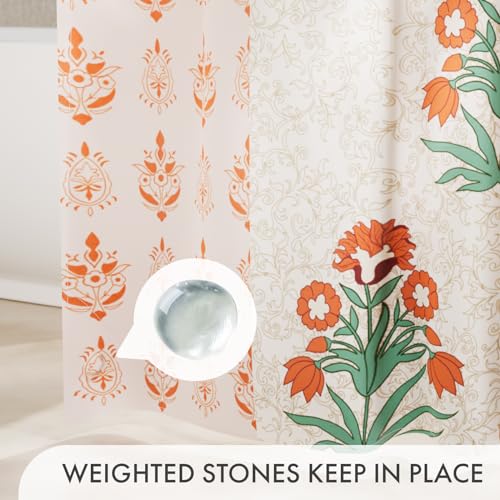 AmazerBath Floral Shower Curtain, 72x72 Washable Cloth Red Boho Flower Shower Curtains for Bathroom, Fabric Aesthetic Bohemia Shower Curtain Set with Hooks, Modern Decorative Stall RV Shower Curtain