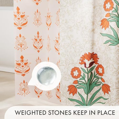 AmazerBath Floral Shower Curtain, 72x72 Washable Cloth Red Boho Flower Shower Curtains for Bathroom, Fabric Aesthetic Bohemia Shower Curtain Set with Hooks, Modern Decorative Stall RV Shower Curtain