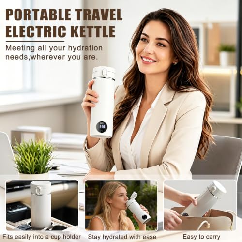 Portable Electric Tea Kettle with USB-C, 17oz Travel Water Boiler 120V