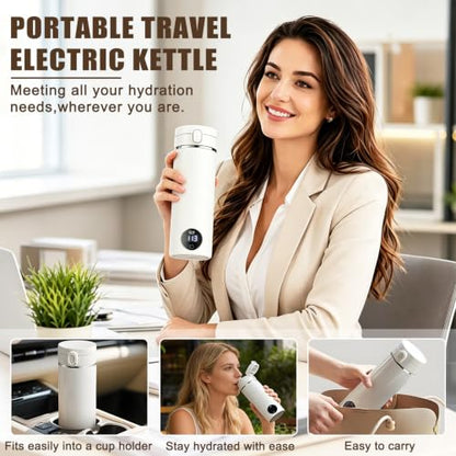 Portable Electric Tea Kettle with USB-C, 17oz Travel Water Boiler 120V