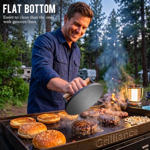 Cast Iron Burger Press Kit - 6.6-inch Flat Smasher for Grilling & Cooking