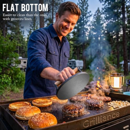Cast Iron Burger Press Kit - 6.6-inch Flat Smasher for Grilling & Cooking
