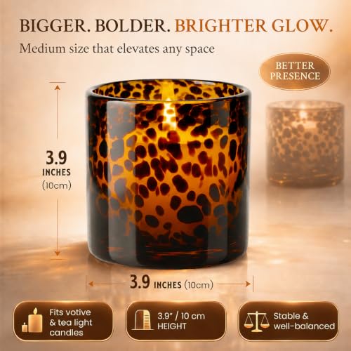 Medium Tortoise Shell Candle Holder - Amber Glass Decor for Vanity & Tabletop