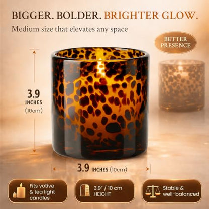 Medium Tortoise Shell Candle Holder - Amber Glass Decor for Vanity & Tabletop