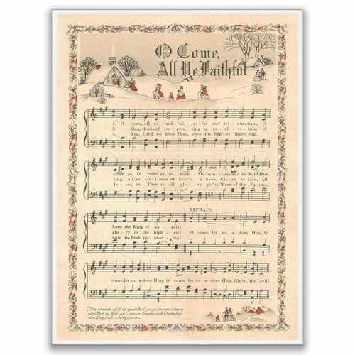Vintage Christmas Carol Poster - Classic Holiday Music Sheet Wall Art, Rustic Hymn Print for Festive Room Decor, Antique Christmas Song Artwork for Home or Nursery 12x16in Unframed