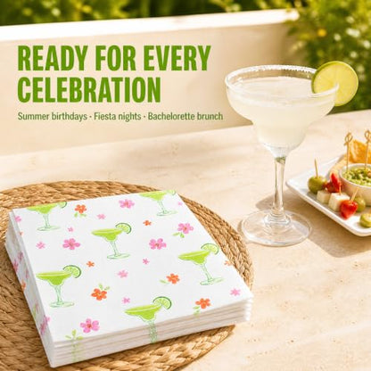 50pcs Lime Green Margarita Floral Napkins - Disposable Cocktail Party Supplies