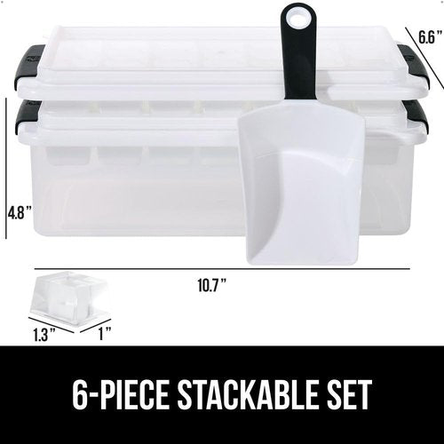 GORILLA GRIP Ice Cube Tray - BPA-Free, Easy Release, 56 Cubes, 2 Stackable Trays with Lid & Scooper | Black