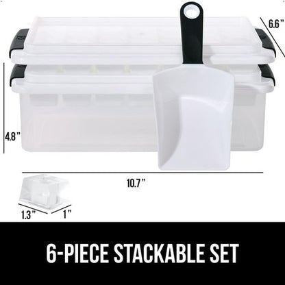 GORILLA GRIP Ice Cube Tray - BPA-Free, Easy Release, 56 Cubes, 2 Stackable Trays with Lid & Scooper | Black