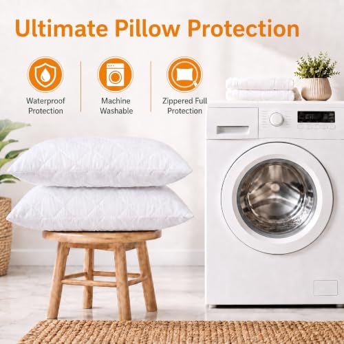 Queen Size Waterproof Microfiber Pillow Protectors Set - 2 Pack