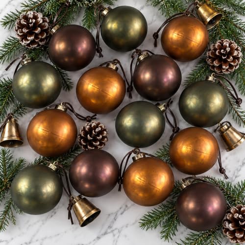 Retro Gold Christmas Ornaments Set - 24 Textured Holiday Tree Decorations