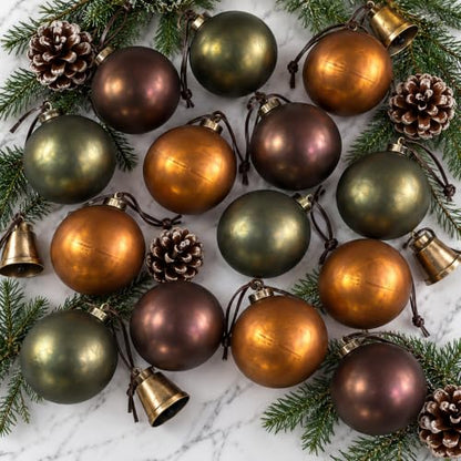 Retro Gold Christmas Ornaments Set - 24 Textured Holiday Tree Decorations