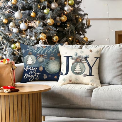 Christmas Pillow Covers Set of 4 20x20 Inch - Holiday Decor Cushion Cases