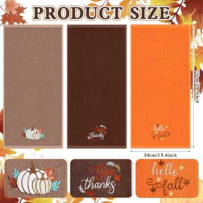 Fall Hand Towels for Bathroom - 3 Pack 13.4x29.5 Inches, Embroidered Autumn Decor