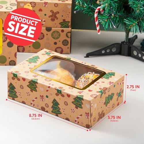 12-Pack Foiled Christmas Cookie Boxes with Windows - Holiday Bakery Treat Containers