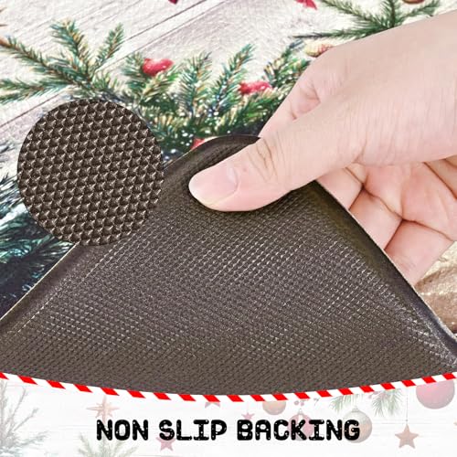Christmas Kitchen Mat Set - White, Anti-Fatigue Waterproof Rugs, 17.3x30 + 17.3x47 Inches